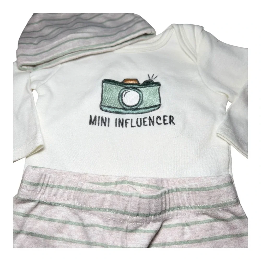 Modern Aesthetic Minibean Outfit Set 0-3M White Green Mini Influencer 3pc‎